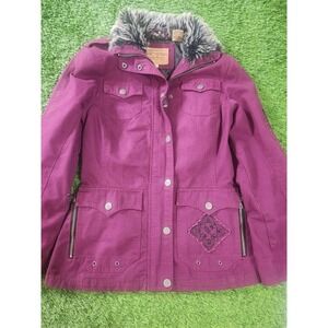 Powder River Outfitters Jacket Womens S Purple Faux Fur Collar Western Zip